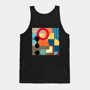 Modern Abstract Geometric Bauhaus Doodle Red  Orange Blue Style Tank Top